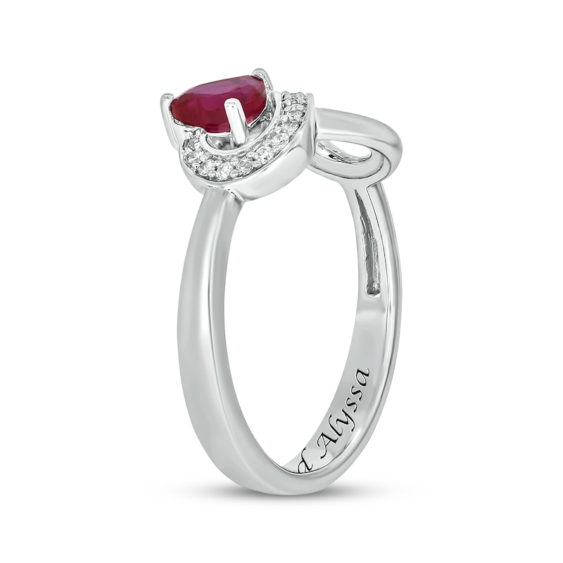 Main Image 2 of Engravable Heart-Shaped Lab-Created Ruby & Diamond Infinity Ring 1/10 ct tw Sterling Silver