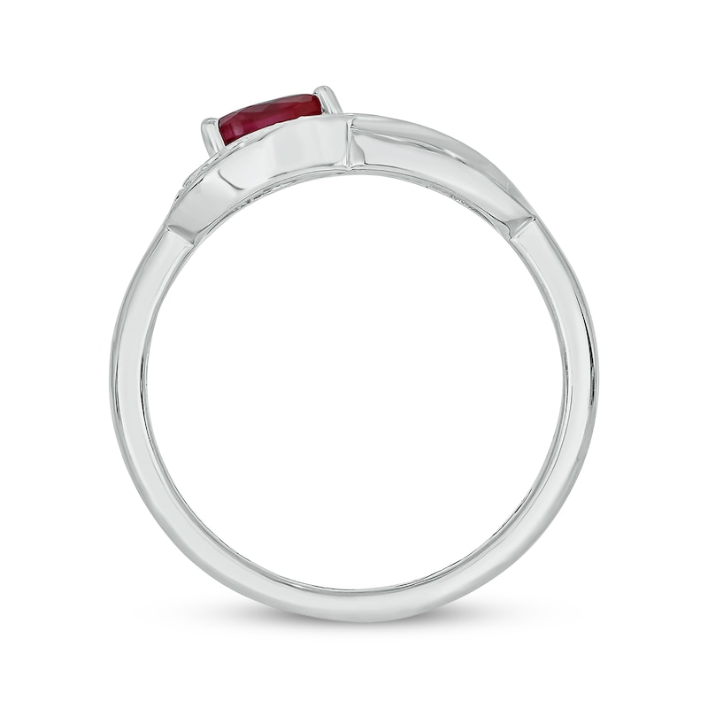 Main Image 3 of Engravable Heart-Shaped Lab-Created Ruby & Diamond Infinity Ring 1/10 ct tw Sterling Silver