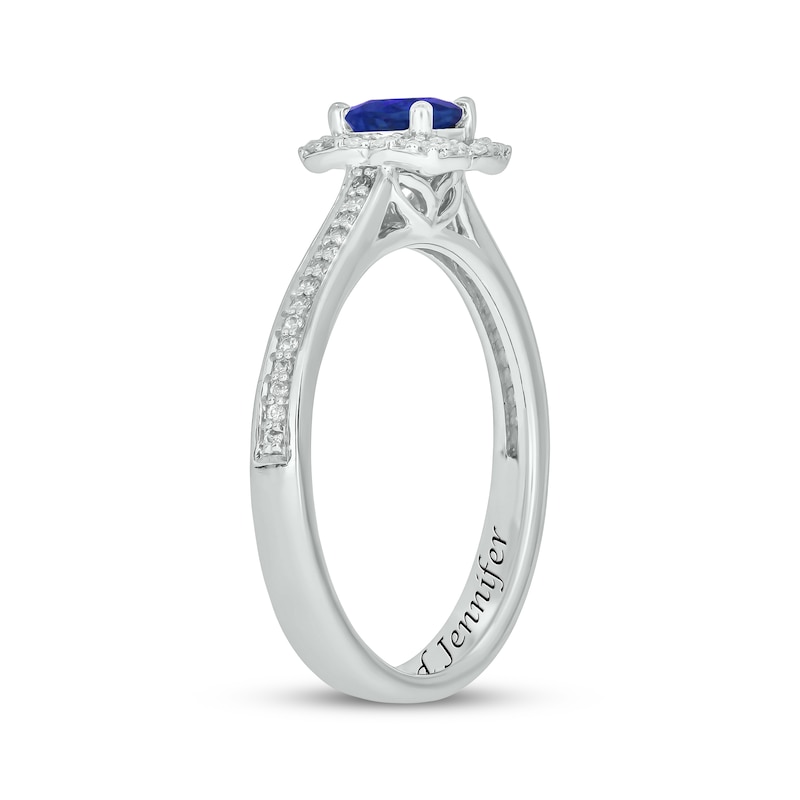 Main Image 2 of Engravable Blue Lab-Created Sapphire & Diamond Ring 1/8 ct tw Sterling Silver