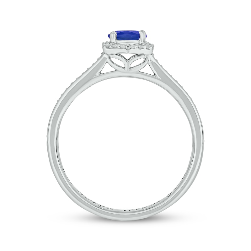 Engravable Blue Lab-Created Sapphire & Diamond Ring 1/8 ct tw Sterling ...