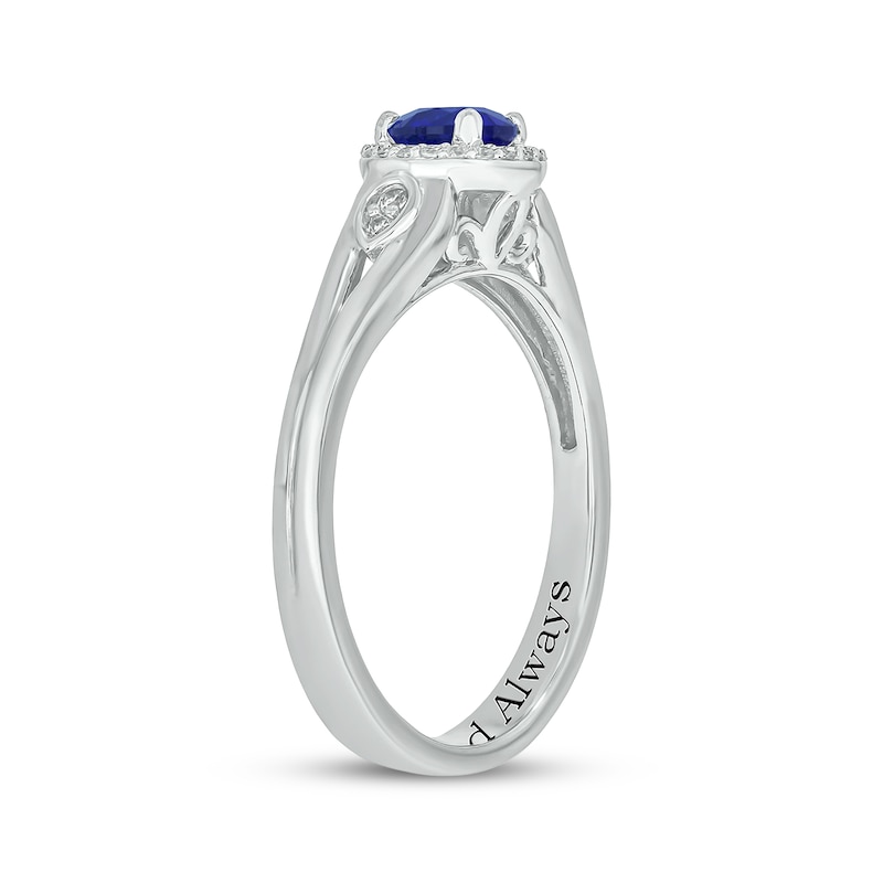 Main Image 2 of Engravable Blue Lab-Created Sapphire & Diamond Ring 1/10 ct tw Sterling Silver