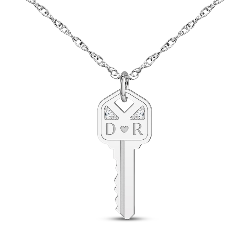 Main Image 1 of Couple's Initial Diamond Accent Key Necklace 10K White Gold 18&quot;