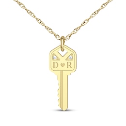 Couple's Initial Diamond Accent Key Necklace 10K Yellow Gold 18&quot;