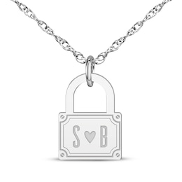 Couple's Initial Padlock Necklace 10K White Gold 18&quot;