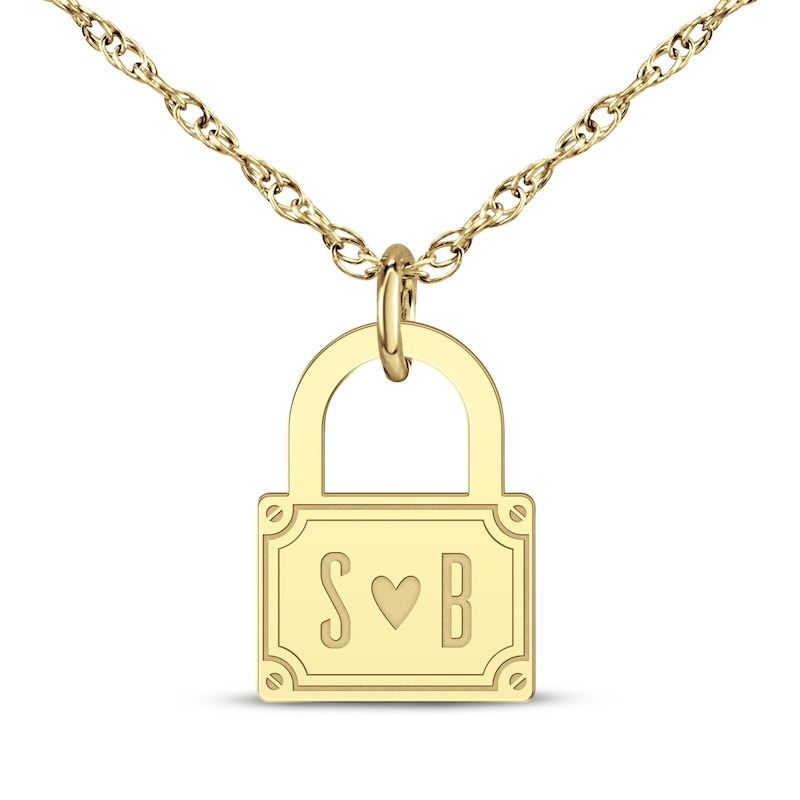 Main Image 1 of Couple's Initial Padlock Necklace 10K Yellow Gold 18&quot;