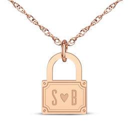 Couple's Initial Padlock Necklace 14K Rose Gold 18&quot;