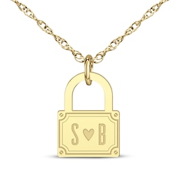 Couple's Initial Padlock Necklace 14K Yellow Gold 18&quot;