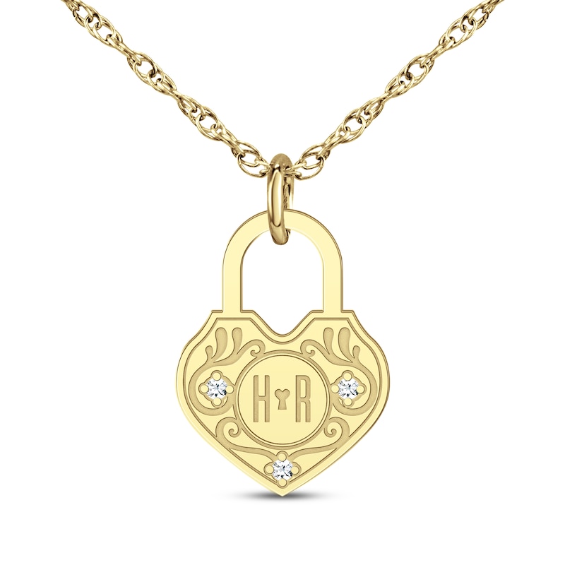 Main Image 1 of Couple's Diamond Accent Heart Lock Necklace 10K Yellow Gold 18&quot;