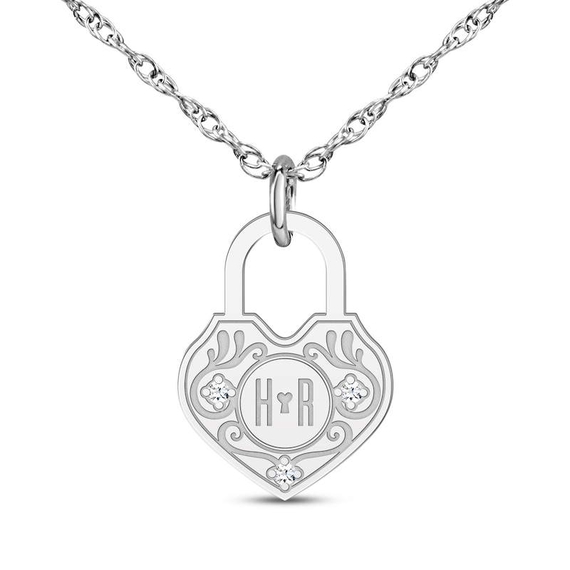 Main Image 1 of Couple's Diamond Accent Heart Lock Necklace Sterling Silver 18&quot;