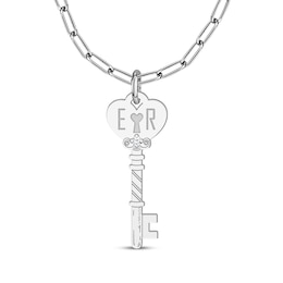 Couple's Diamond Accent Heart Key Necklace Sterling Silver 18&quot;