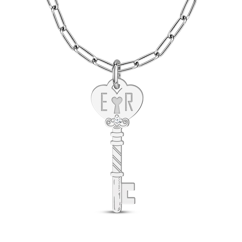 Main Image 1 of Couple's Diamond Accent Heart Key Necklace Sterling Silver 18&quot;