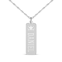 Men's Diamond Accent Vertical Name Tag Necklace Sterling Silver 22&quot;