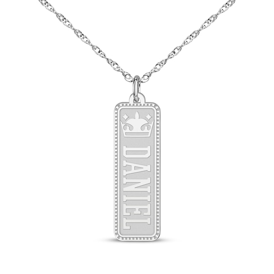 Men's Diamond Accent Vertical Name Tag Necklace Sterling Silver 22"