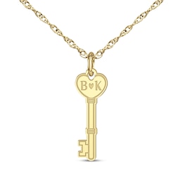 Couple's Engravable Heart Key Necklace 14K Yellow Gold 18&quot;