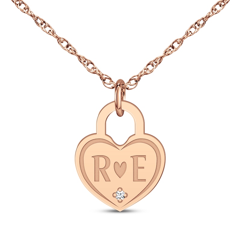 Main Image 1 of Couple's Engravable Diamond Accent Heart Lock Necklace 14K Rose Gold 18&quot;