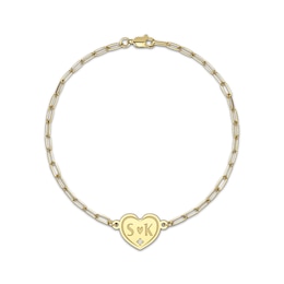 Couple's Engravable Diamond Accent Heart Bracelet 14K Yellow Gold 7.5&quot;