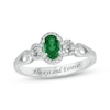 Thumbnail Image 1 of Engravable Oval-Cut Lab-Created Emerald & Diamond Ring 1/10 ct tw Sterling Silver