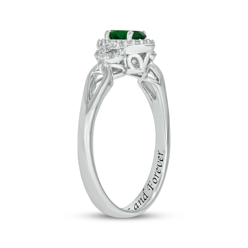 Main Image 2 of Engravable Oval-Cut Lab-Created Emerald & Diamond Ring 1/10 ct tw Sterling Silver