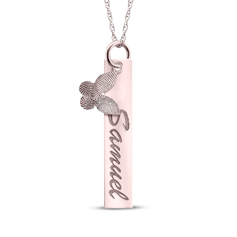 Main Image 1 of Your Own Fingerprint Bar & Butterfly Necklace 10K Rose Gold 18&quot;