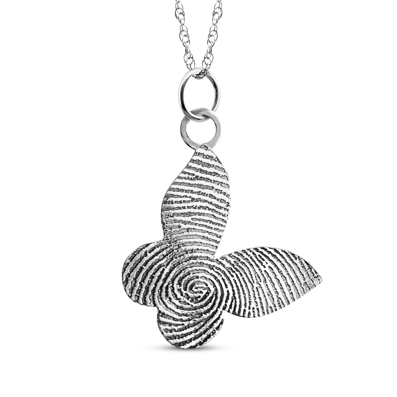 Your Own Fingerprint Butterfly Necklace 10K White Gold 18"