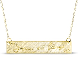 Your Own Handwriting Embossed Bar Necklace 10K Yellow Gold 18&quot;