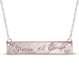 Your Own Handwriting Embossed Bar Necklace 10K Rose Gold 18&quot;