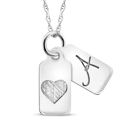 Your Own Handwriting Initial & Heart Mini Tags Necklace Sterling Silver 18&quot;