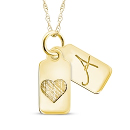 Your Own Handwriting Initial & Heart Mini Tags Necklace 10K Yellow Gold 18&quot;