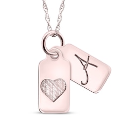 Your Own Handwriting Initial & Heart Mini Tags Necklace 10K Rose Gold 18&quot;