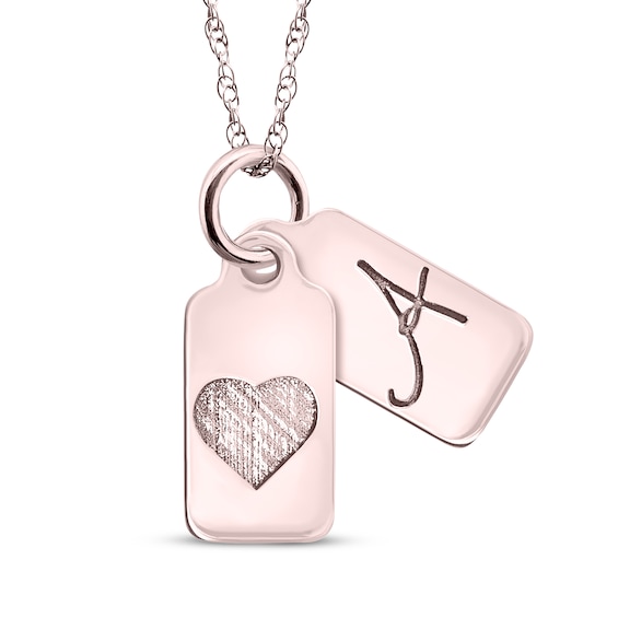 Your Own Handwriting Initial & Heart Mini Tags Necklace 10K Rose Gold 18"