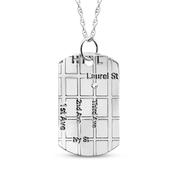 Diamond Accent Map Dog Tag Necklace Sterling Silver 18&quot;