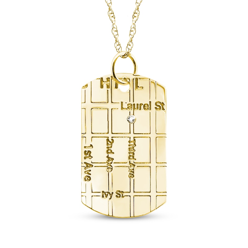 Diamond Accent Map Dog Tag Necklace 10K Yellow Gold 18"