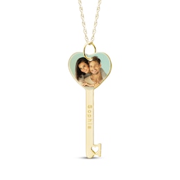 Engravable Heart-Shaped Key Photo Necklace 10K Yellow Gold 18&quot;