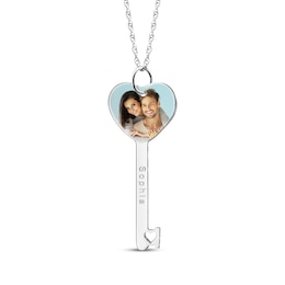 Engravable Heart-Shaped Key Photo Necklace 10K White Gold 18&quot;