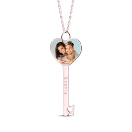 Engravable Heart-Shaped Key Photo Necklace 10K Rose Gold 18&quot;