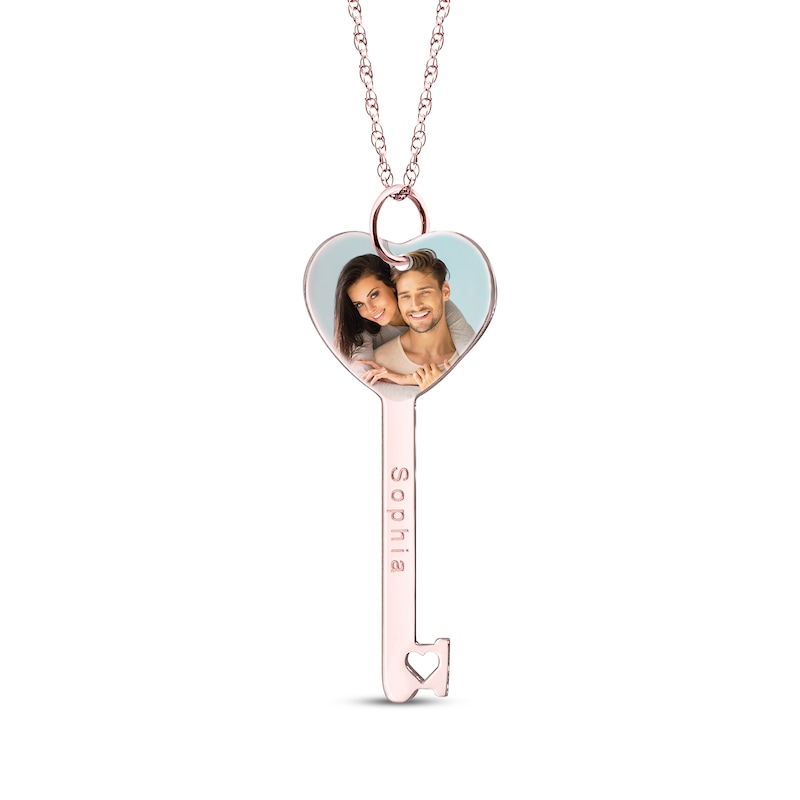 Main Image 1 of Engravable Heart-Shaped Key Photo Necklace 10K Rose Gold 18&quot;