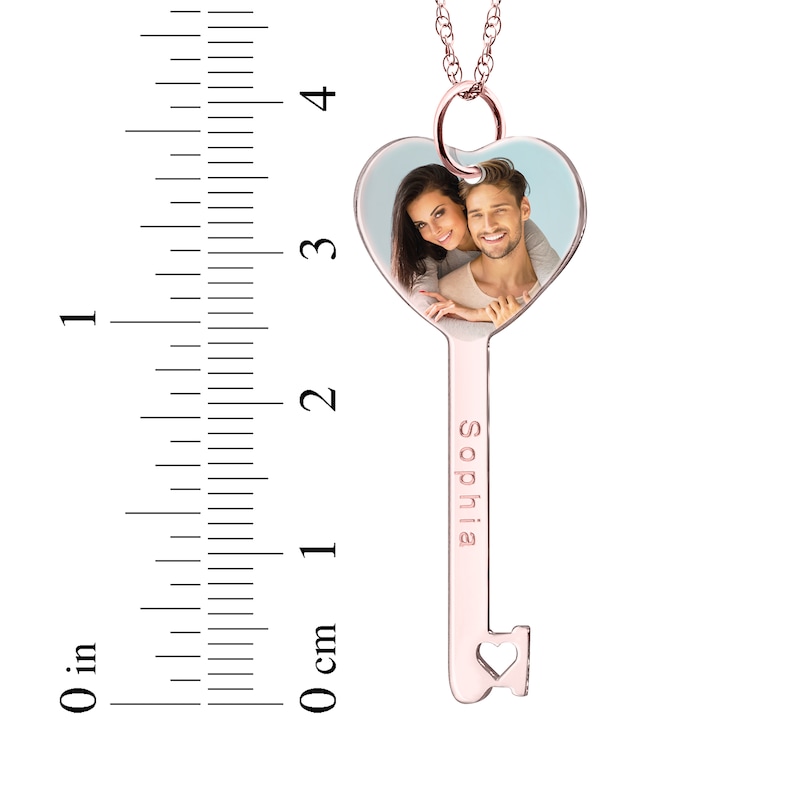 Main Image 4 of Engravable Heart-Shaped Key Photo Necklace 10K Rose Gold 18&quot;