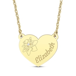 Diamond Accent Birth Month Flower & Name Heart Necklace 10K Yellow Gold 18&quot;