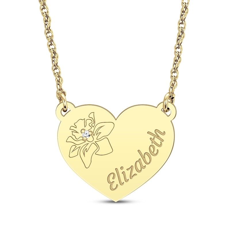 Main Image 1 of Diamond Accent Birth Month Flower & Name Heart Necklace 10K Yellow Gold 18&quot;