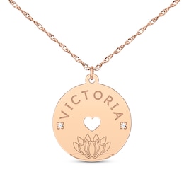 Diamond Accent Birth Month Flower & Name Circle Necklace 14K Rose Gold 18&quot;