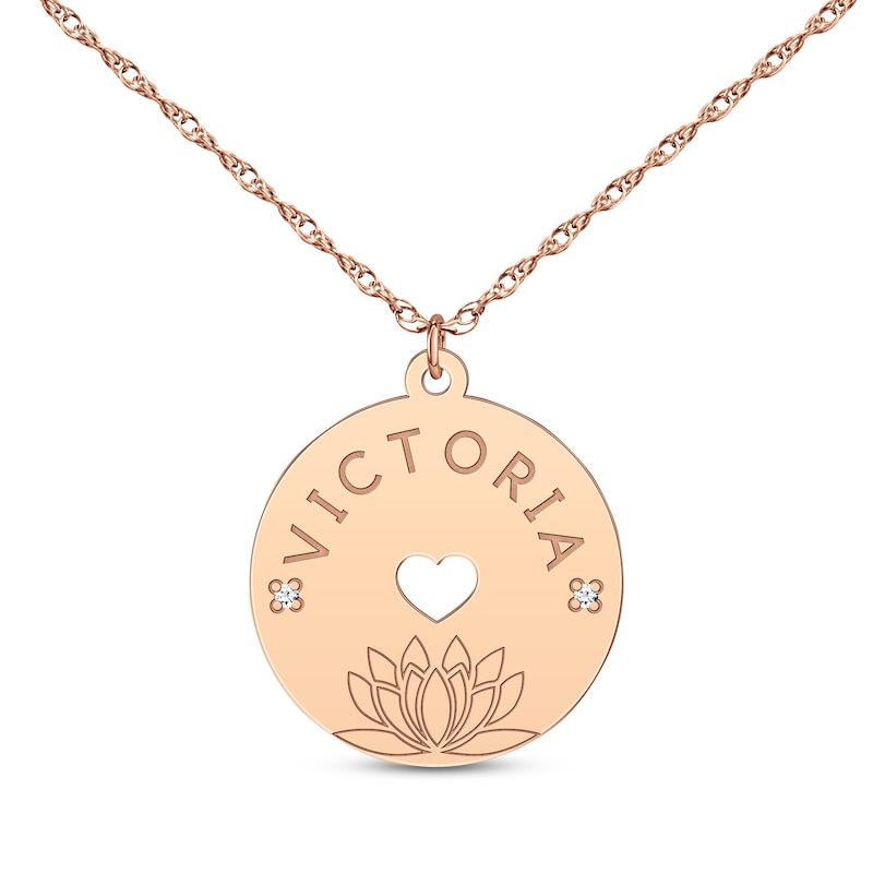 Main Image 1 of Diamond Accent Birth Month Flower & Name Circle Necklace 14K Rose Gold 18&quot;