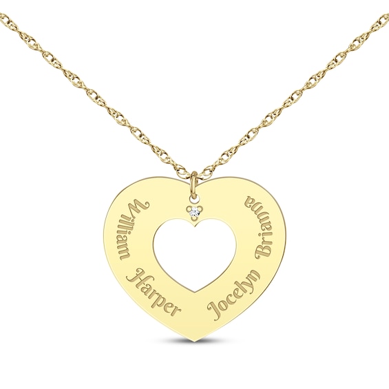 Diamond Accent Names Heart Cutout Necklace 10K Yellow Gold 18"