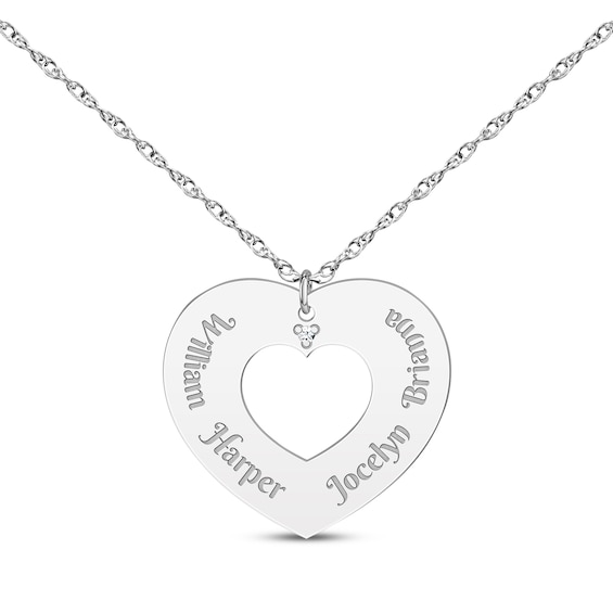Diamond Accent Names Heart Cutout Necklace 14K White Gold 18"