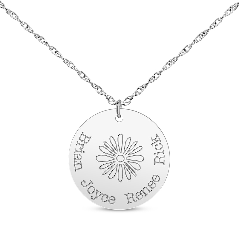 Family Birth Flower & Name Disc Necklace 10K White Gold 18