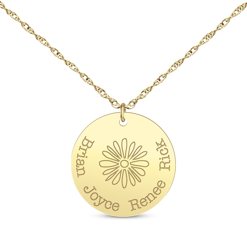 Main Image 1 of Family Birth Flower & Name Disc Necklace 10K Yellow Gold 18&quot;