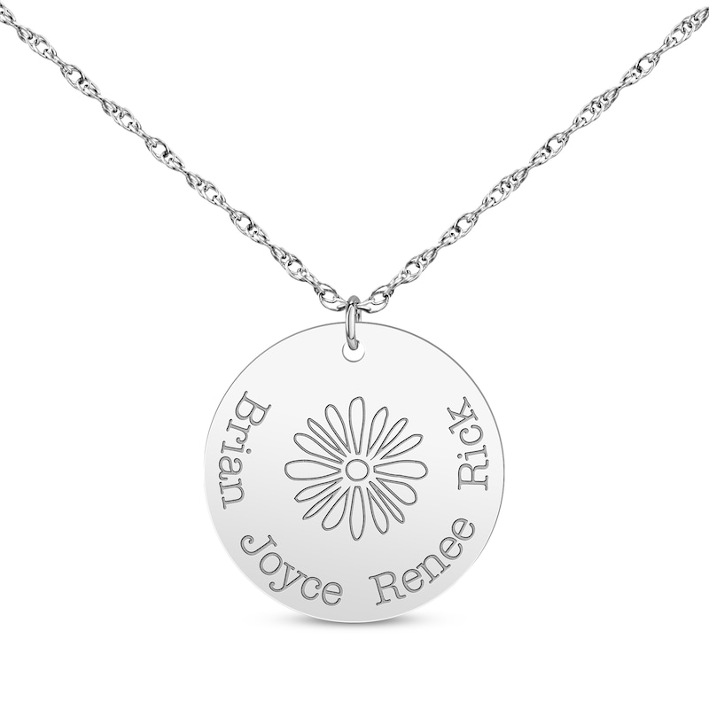 Family Birth Flower & Name Disc Necklace Sterling Silver 18