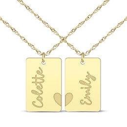 Friends Heart Name Tag Necklace Set 10K Yellow Gold 18&quot;