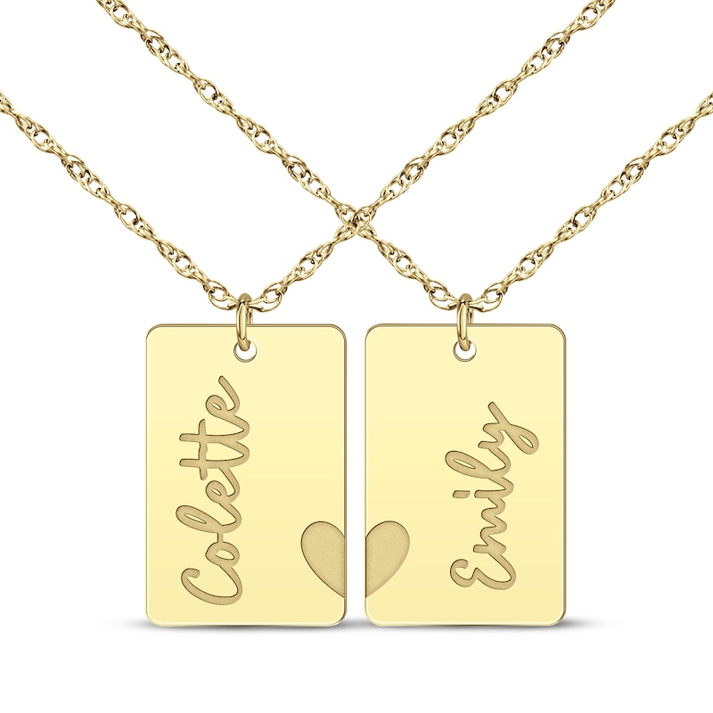 Friends Heart Name Tag Necklace Set 10K Yellow Gold 18"