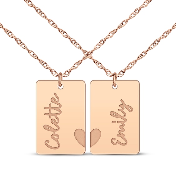 Friends Heart Name Tag Necklace Set 14K Rose Gold 18"