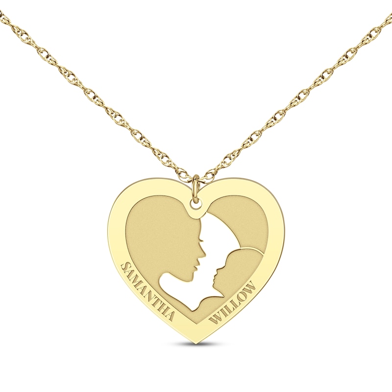 Main Image 1 of Mom & Baby Silhouette Heart Name Necklace 10K Yellow Gold 18&quot;